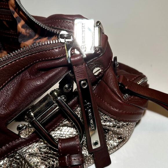 B. Makowsky Women’s Brown/Silver Metallic Leather Shoulder Handbag - Picture 4 of 7